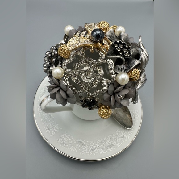 Handmade Vintage Jewelry Teacup Art – Whimsical One of a Kind Decor - Picture 7 of 8